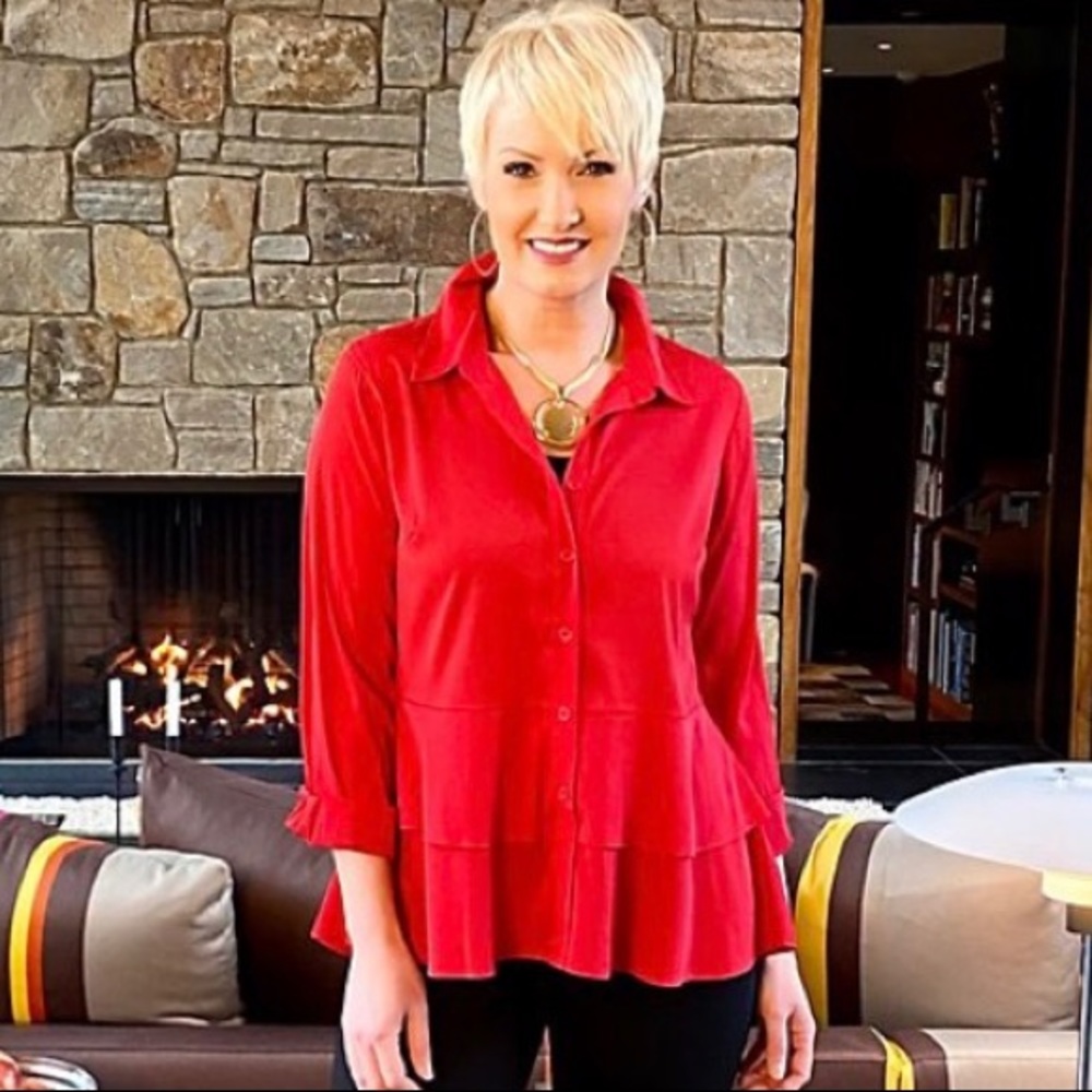 Joan rivers long sleeve blouse with layered hem